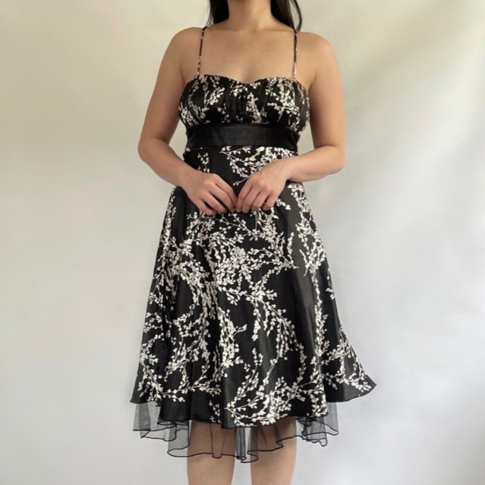 Satin empire waist babydoll dress pastel pink/lavender & black